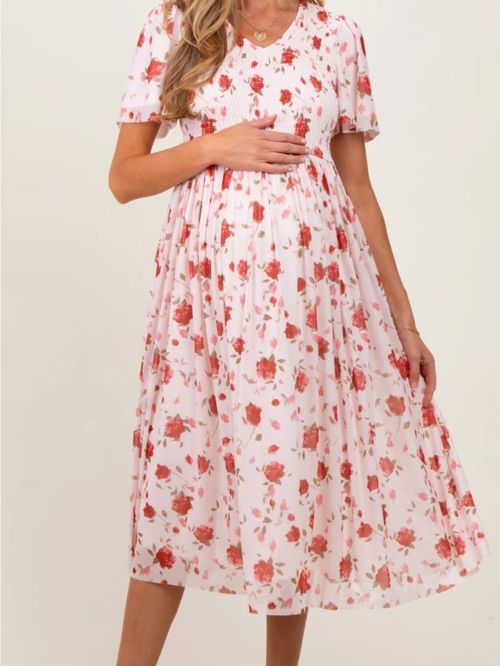 Pinkblush Pink and Red Floral Maternity Dress Large
